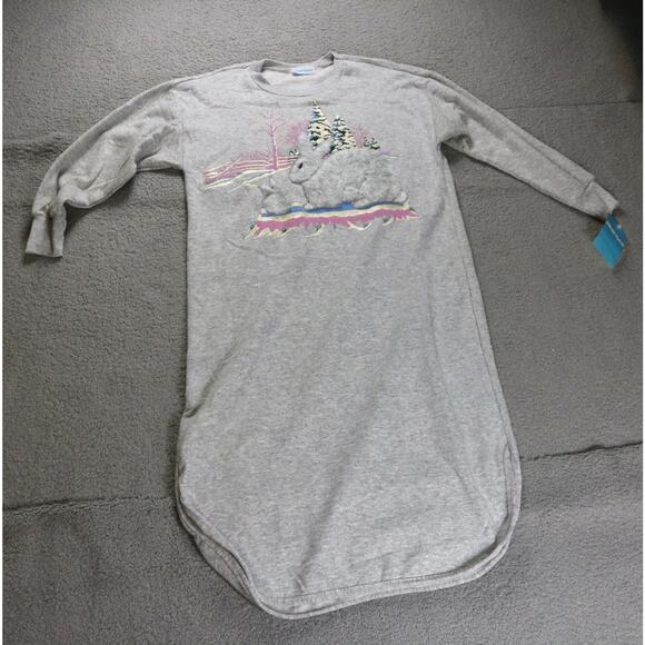 New Vintage Bold Spirit Sears Nightgown L Gray Embroidered 3D Textured Rabbits - Picture 1 of 8